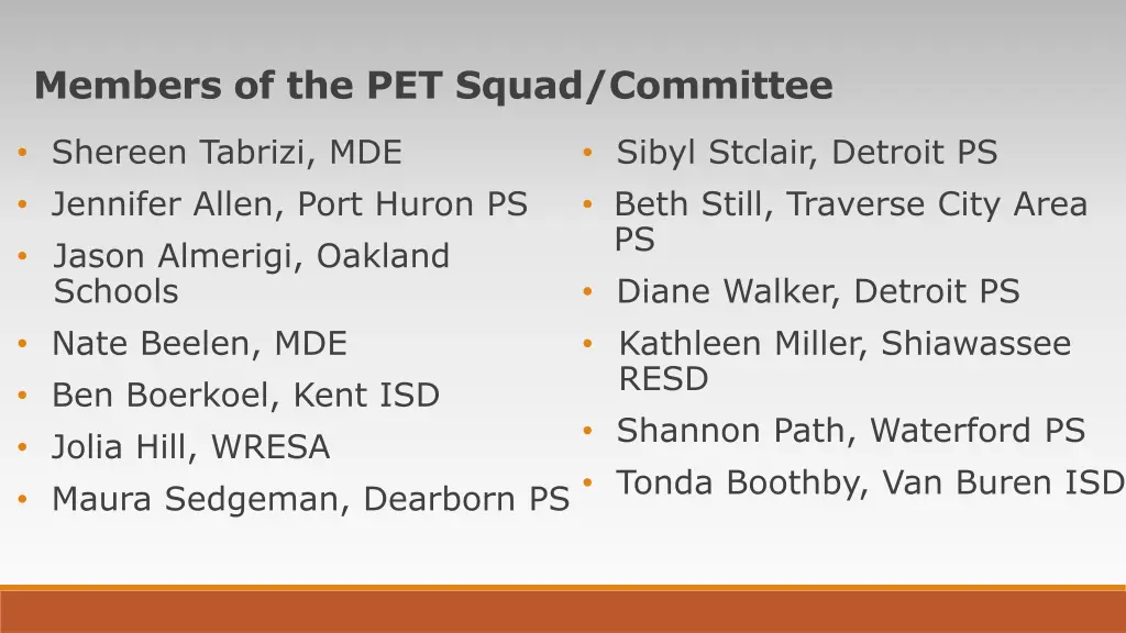 members of the pet squad committee