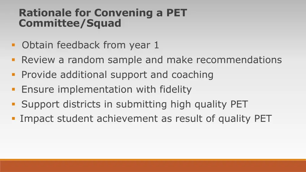 rationale for convening a pet committee squad