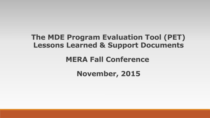 the mde program evaluation tool pet lessons