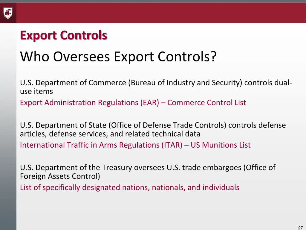 export controls who oversees export controls