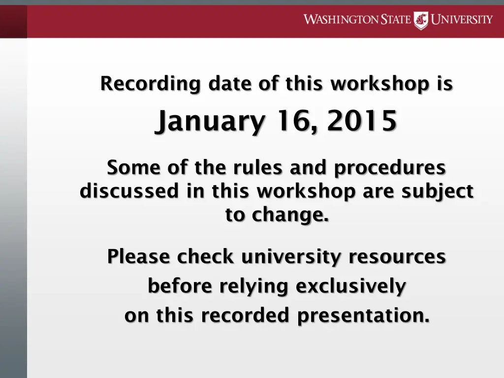 recording date of this workshop is january 16 2015
