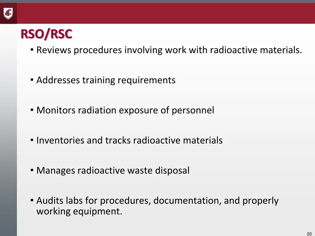 rso rsc reviews procedures involving work with