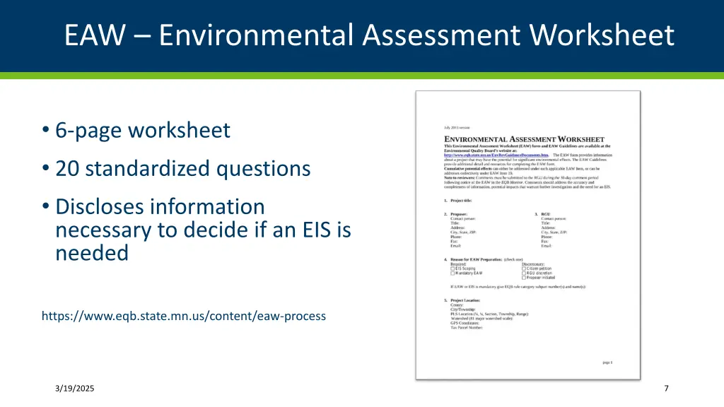 eaw environmental assessment worksheet