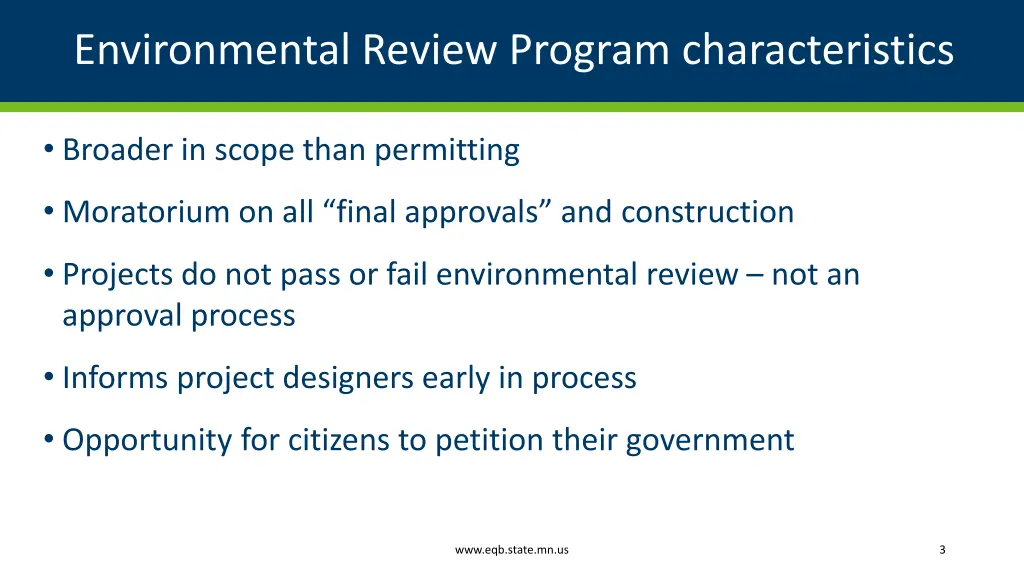 environmental review program characteristics