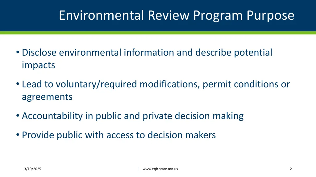 environmental review program purpose