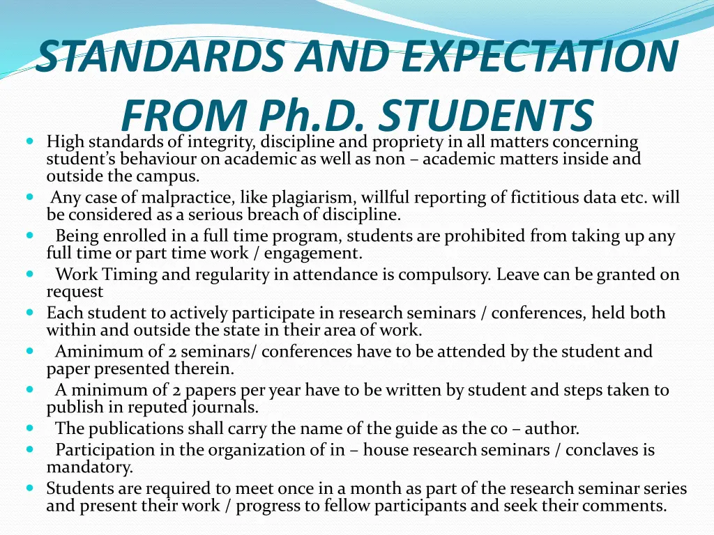 standards and expectation from ph d students high