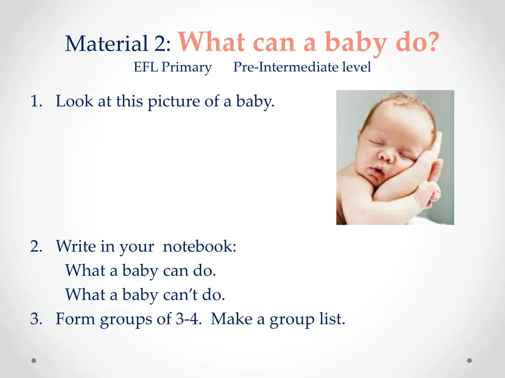 material 2 what can a baby do efl primary