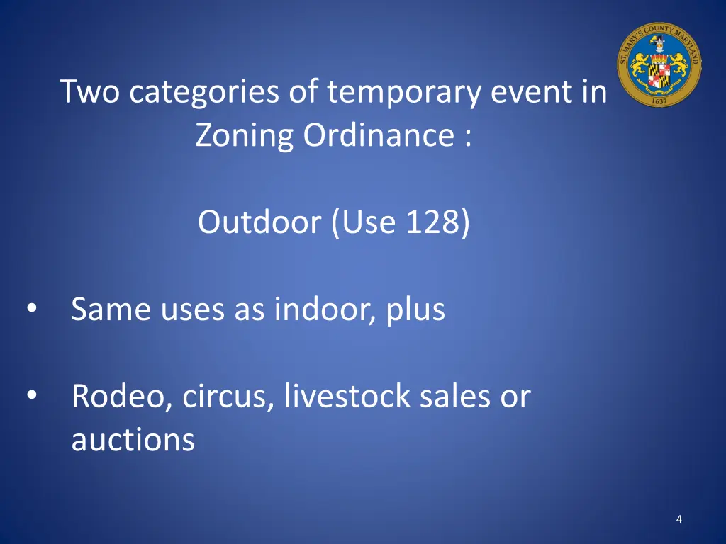 two categories of temporary event in zoning 1
