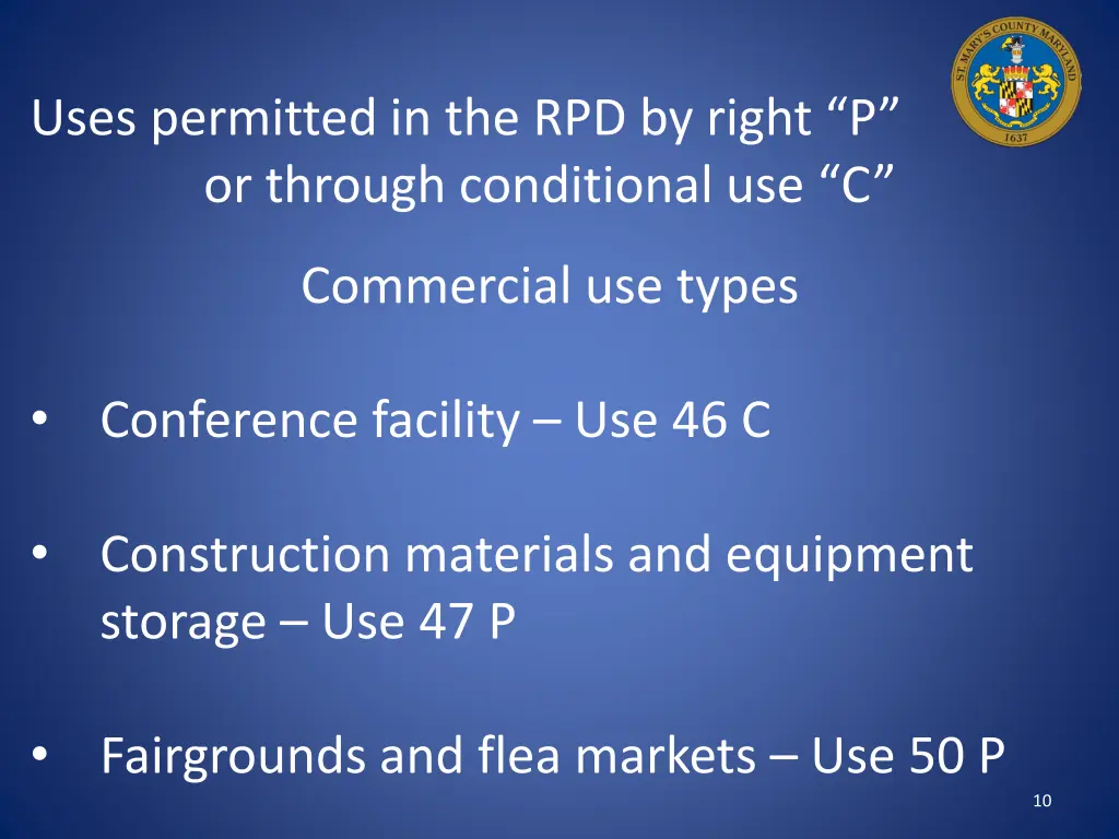 uses permitted in the rpd by right p or through