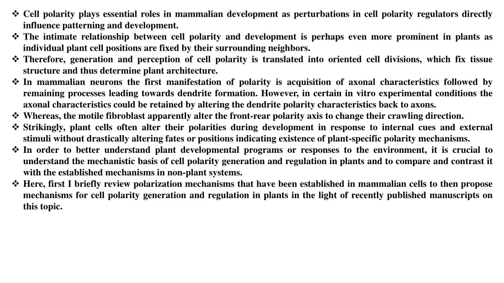 cell polarity plays essential roles in mammalian