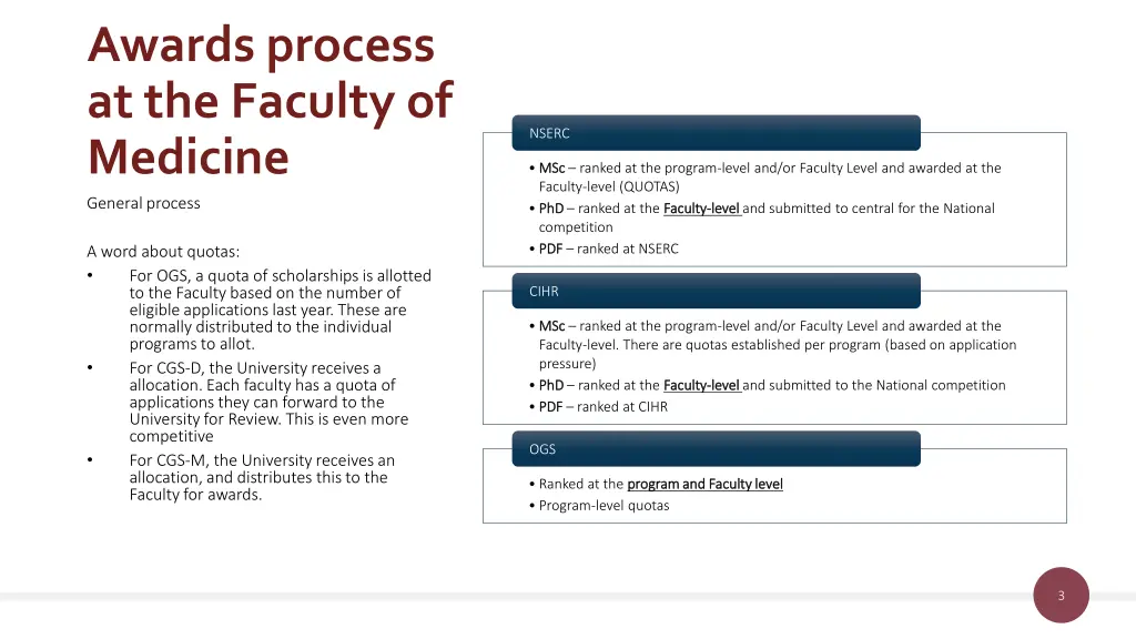 awards process at the faculty of medicine