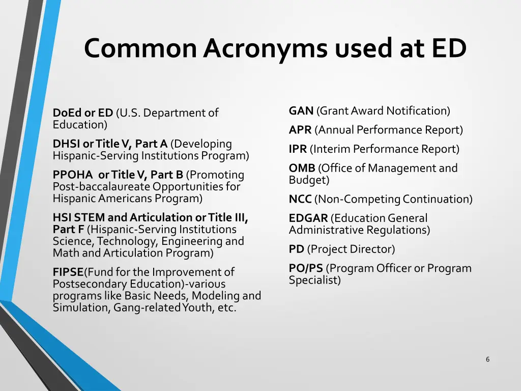 common acronyms used at ed
