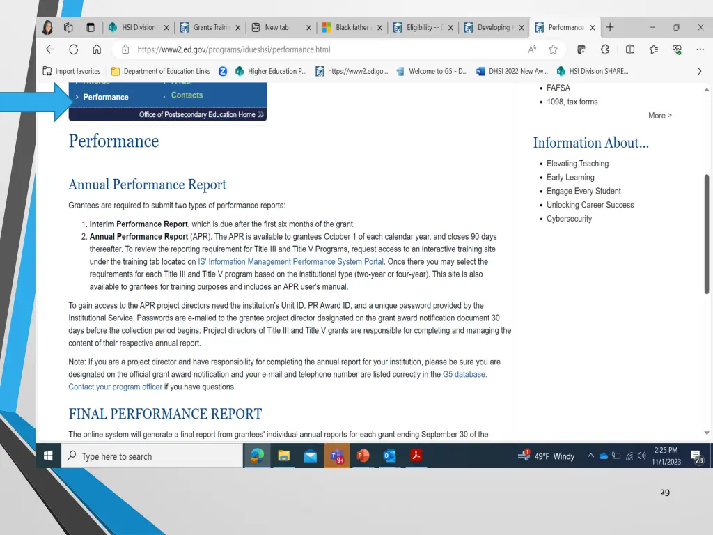 hsi division website performance page