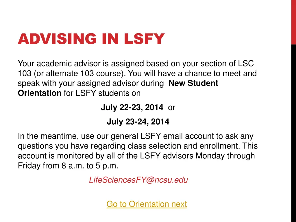 advising in lsfy