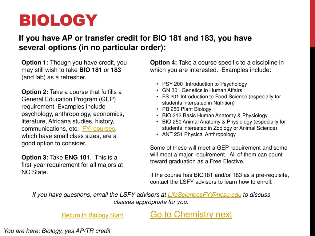 biology if you have ap or transfer credit