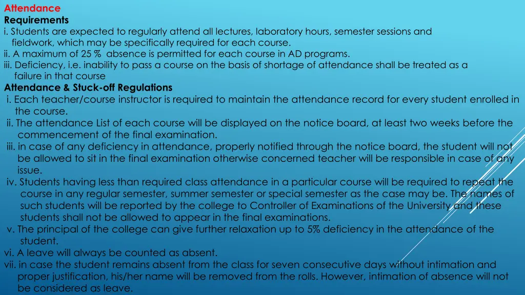 attendance requirements i students are expected
