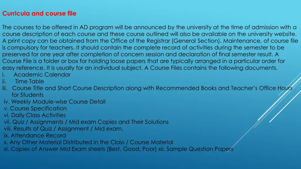 curricula and course file