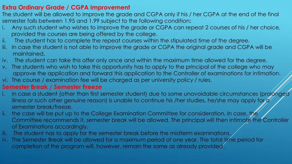 extra ordinary grade cgpa improvement the student