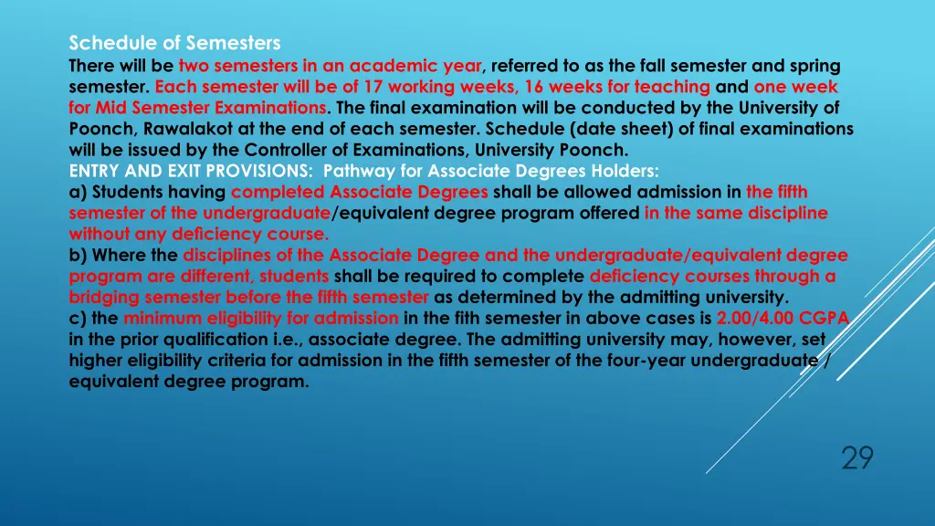 schedule of semesters there will be two semesters