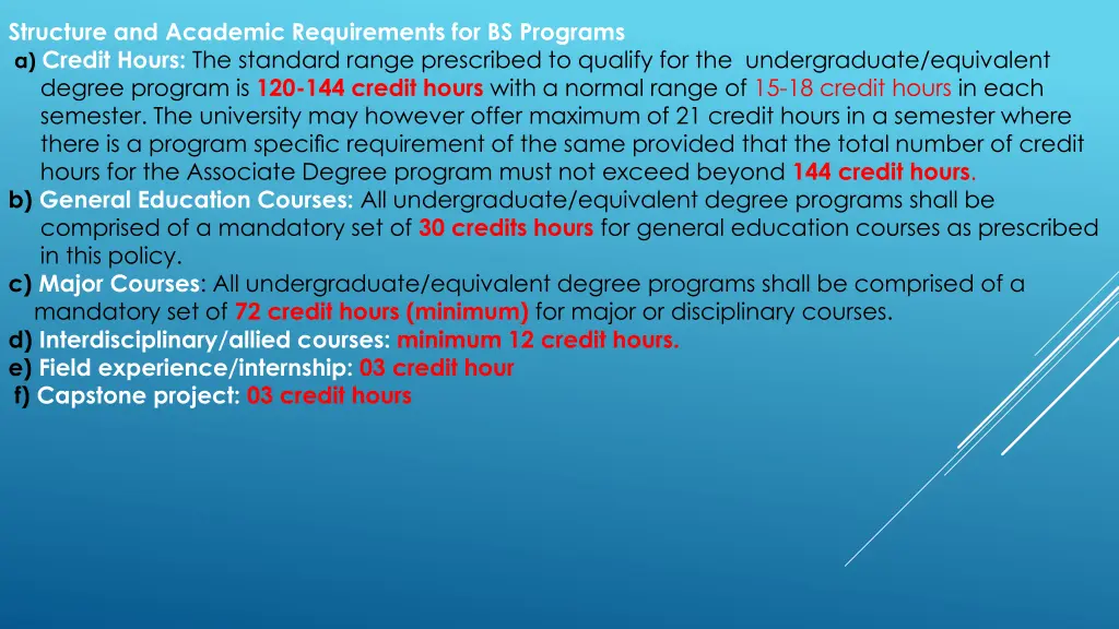 structure and academic requirements