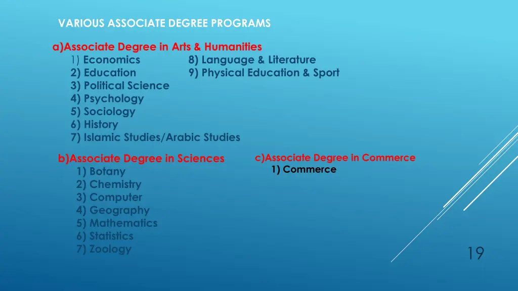 various associate degree programs