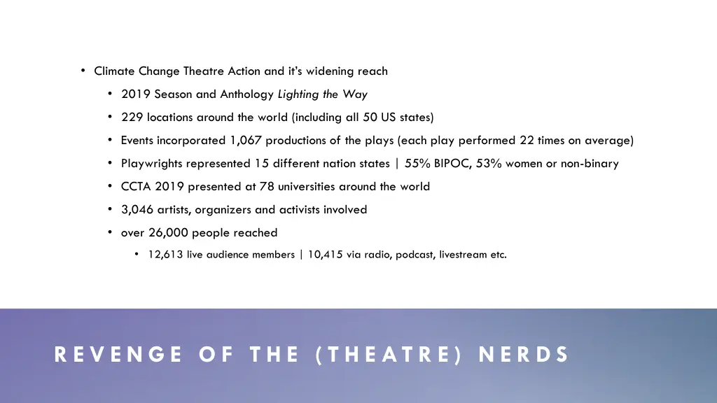 climate change theatre action and it s widening