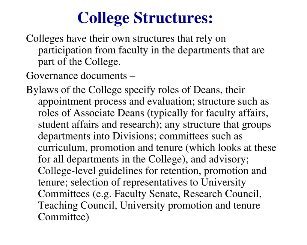 college structures colleges have their