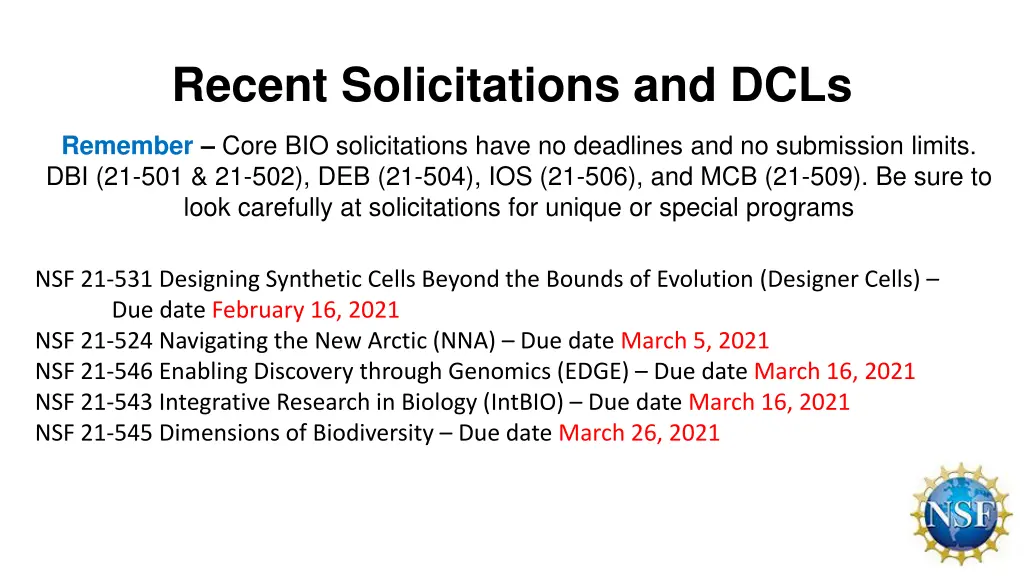 recent solicitations and dcls 1