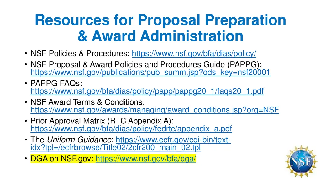 resources for proposal preparation award