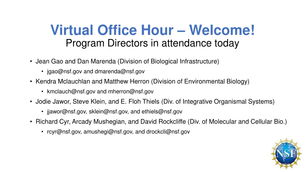 virtual office hour welcome program directors