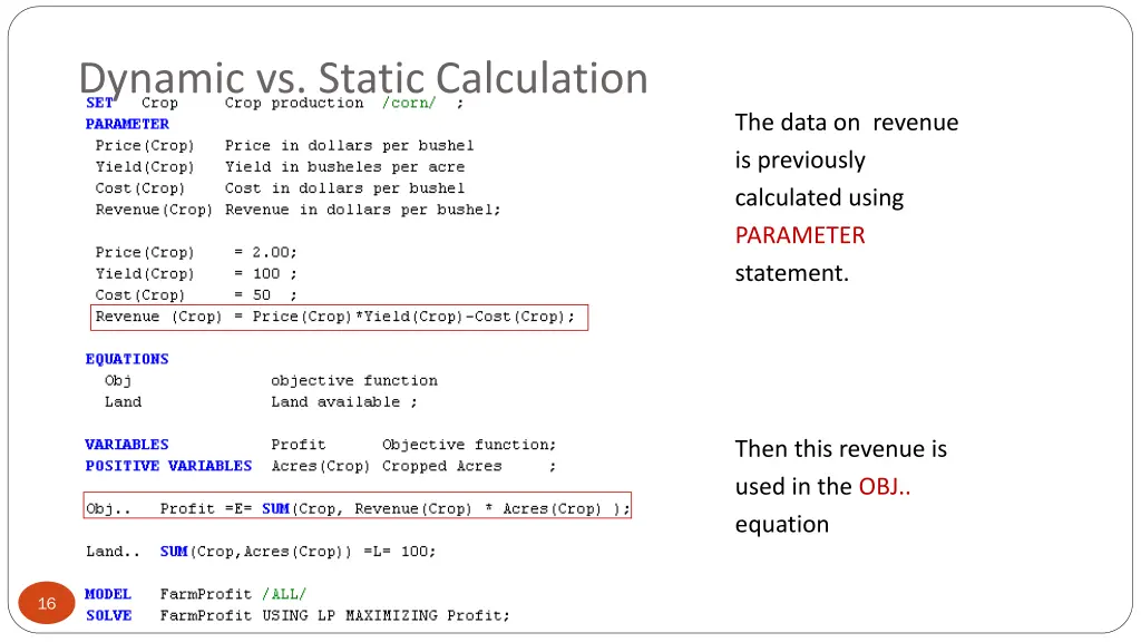 dynamic vs static calculation