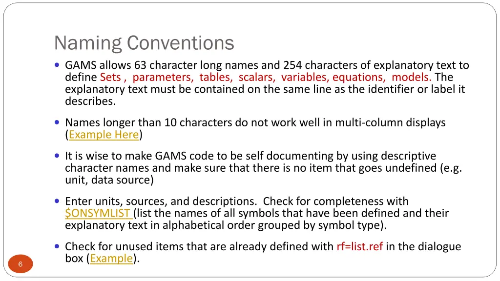 naming conventions gams allows 63 character long