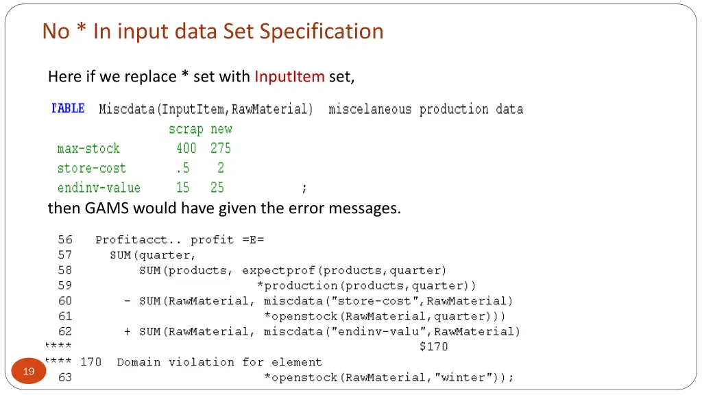 no in input data set specification 1