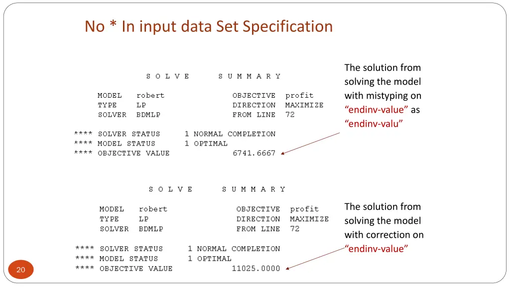 no in input data set specification 2