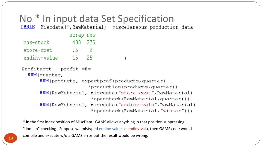 no in input data set specification