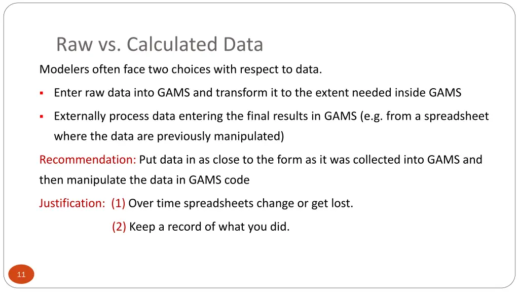 raw vs calculated data