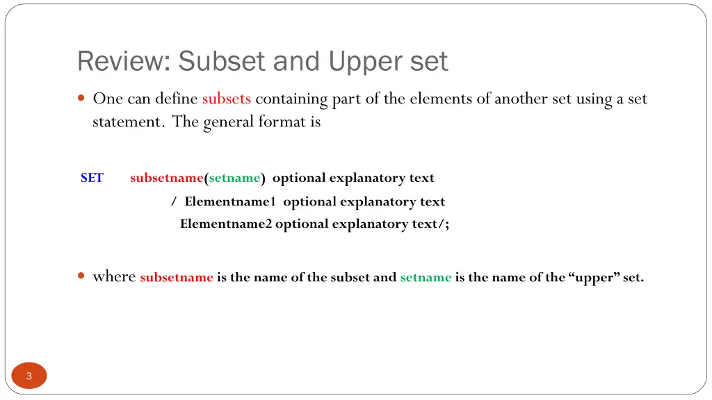 review subset and upper set
