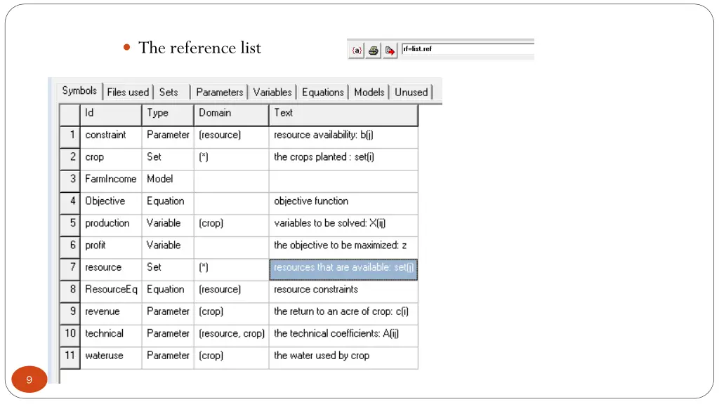 the reference list