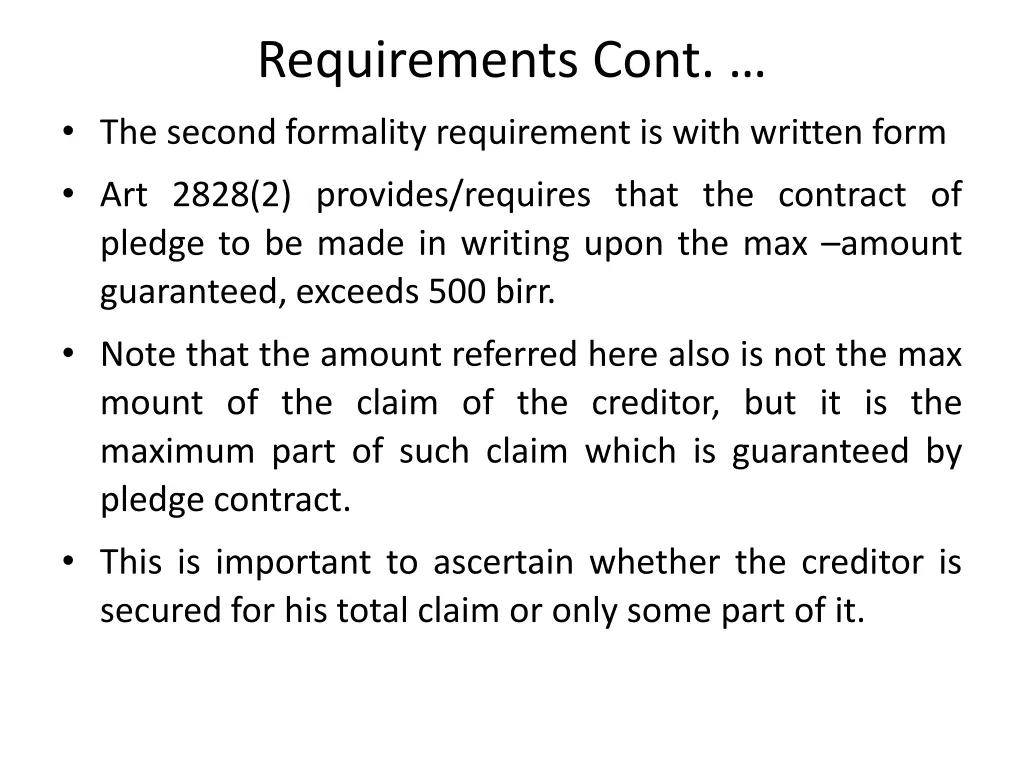 requirements cont the second formality