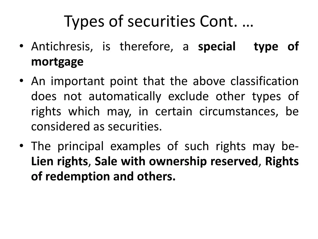 types of securities cont