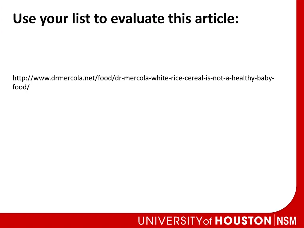 use your list to evaluate this article