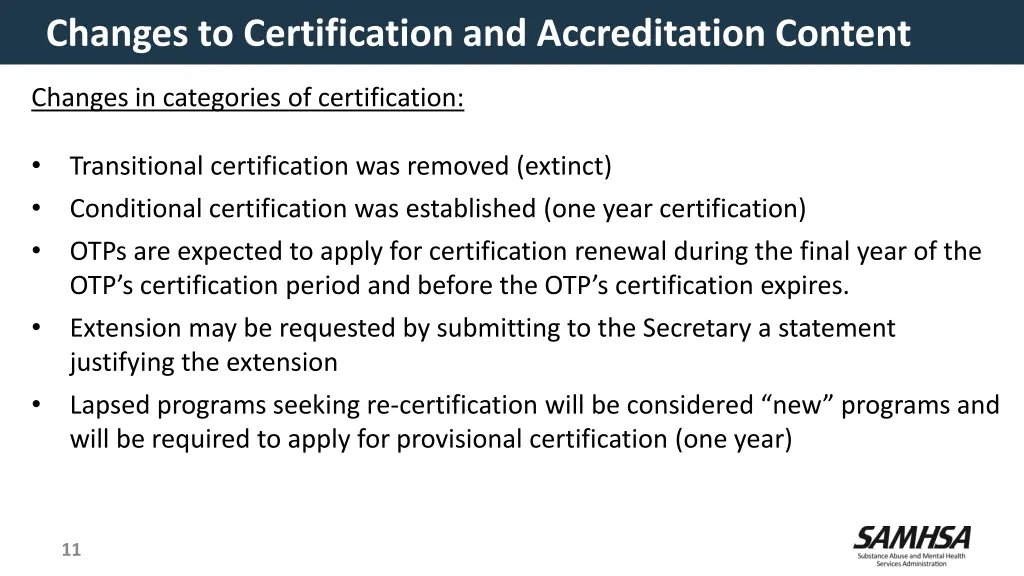 changes to certification and accreditation content 1