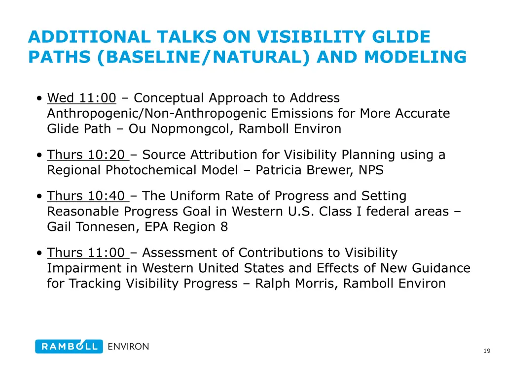 additional talks on visibility glide paths