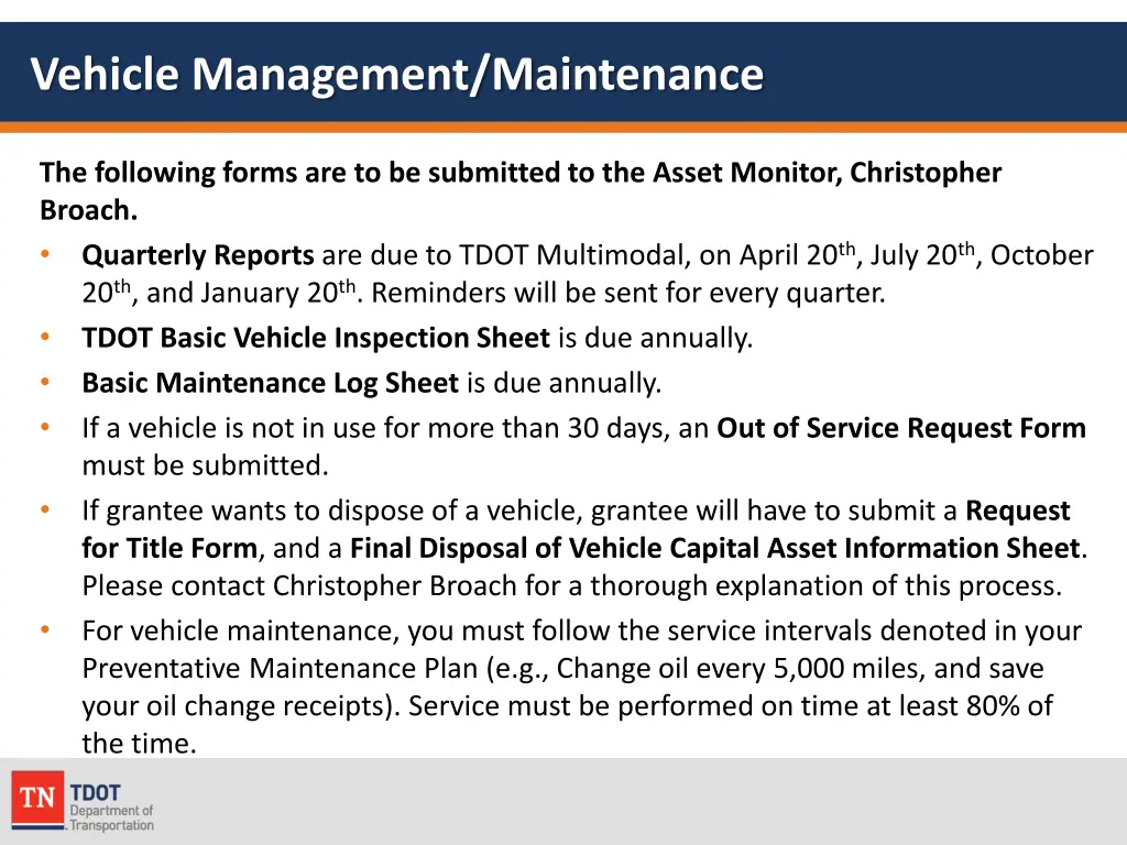 vehicle management maintenance