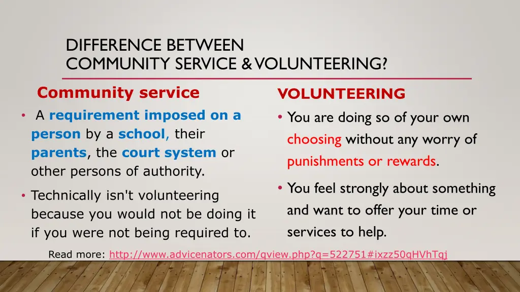 difference between community service volunteering