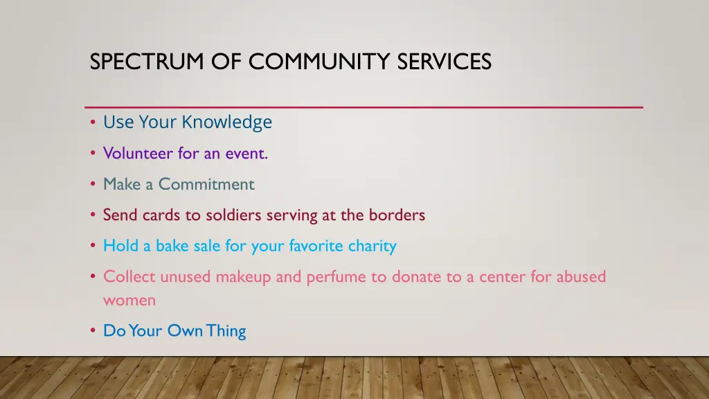 spectrum of community services