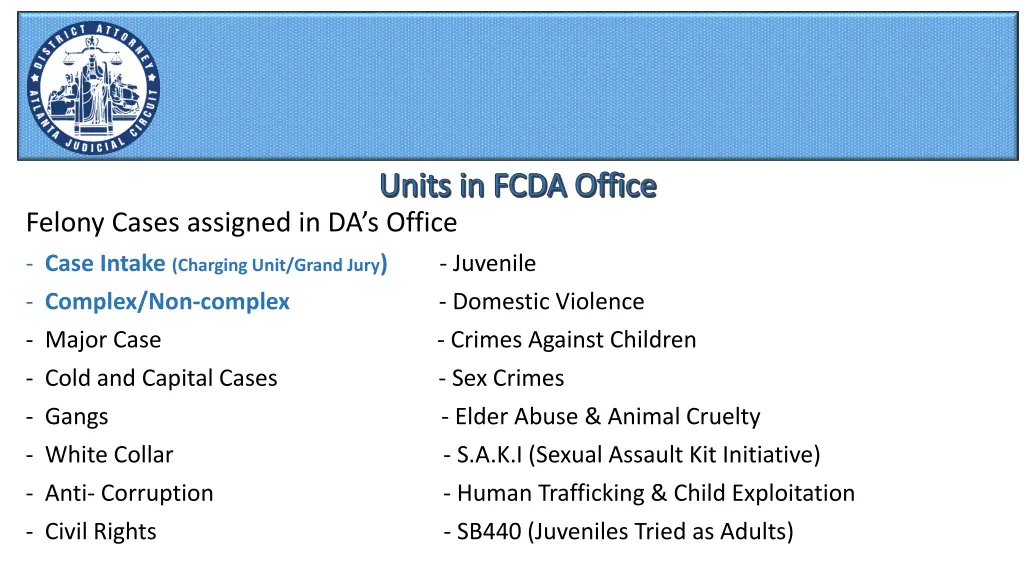 units in fcda office