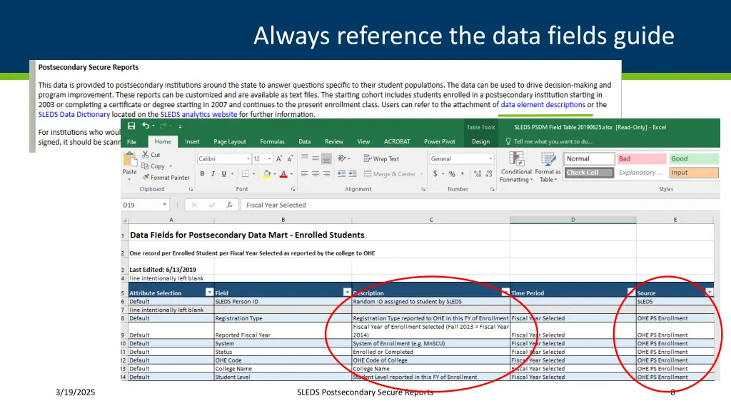 always reference the data fields guide