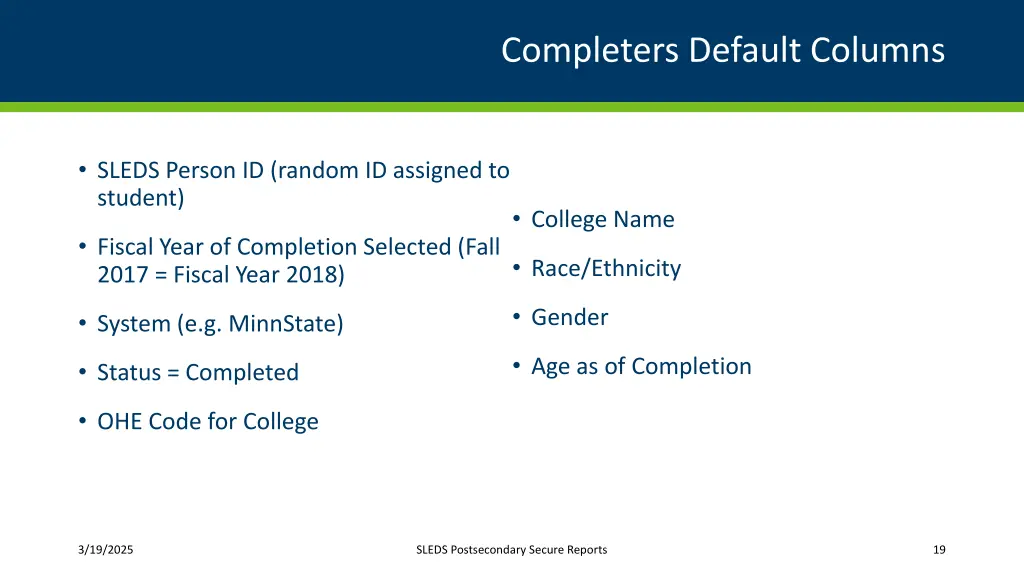 completers default columns