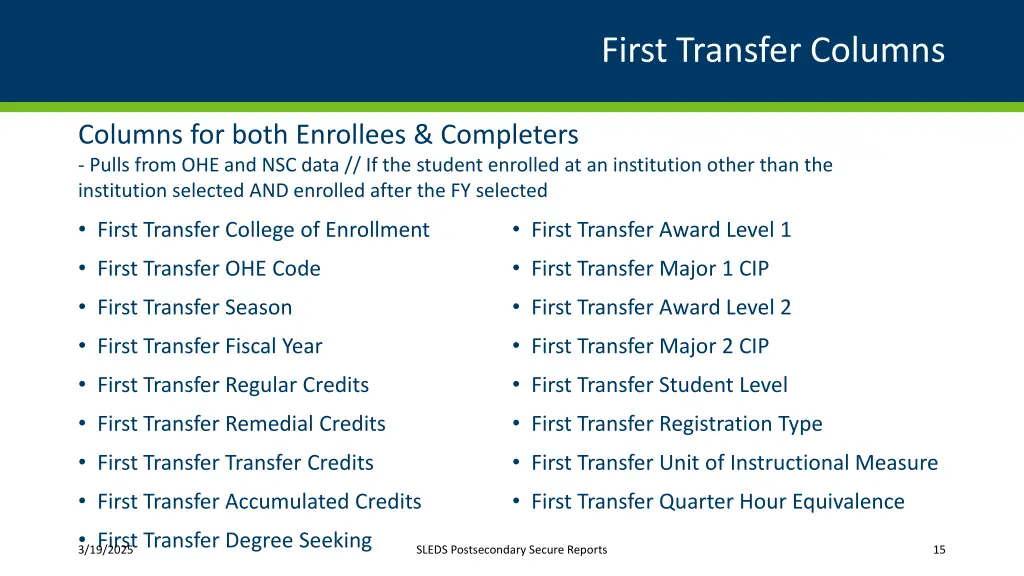 first transfer columns